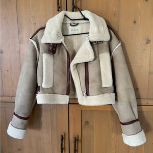 Shearling Aviator Jacket with Burgundy Accents
